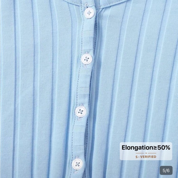 Light Blue Button down Ribbed Long Sleeve Top - Picture 8 of 8